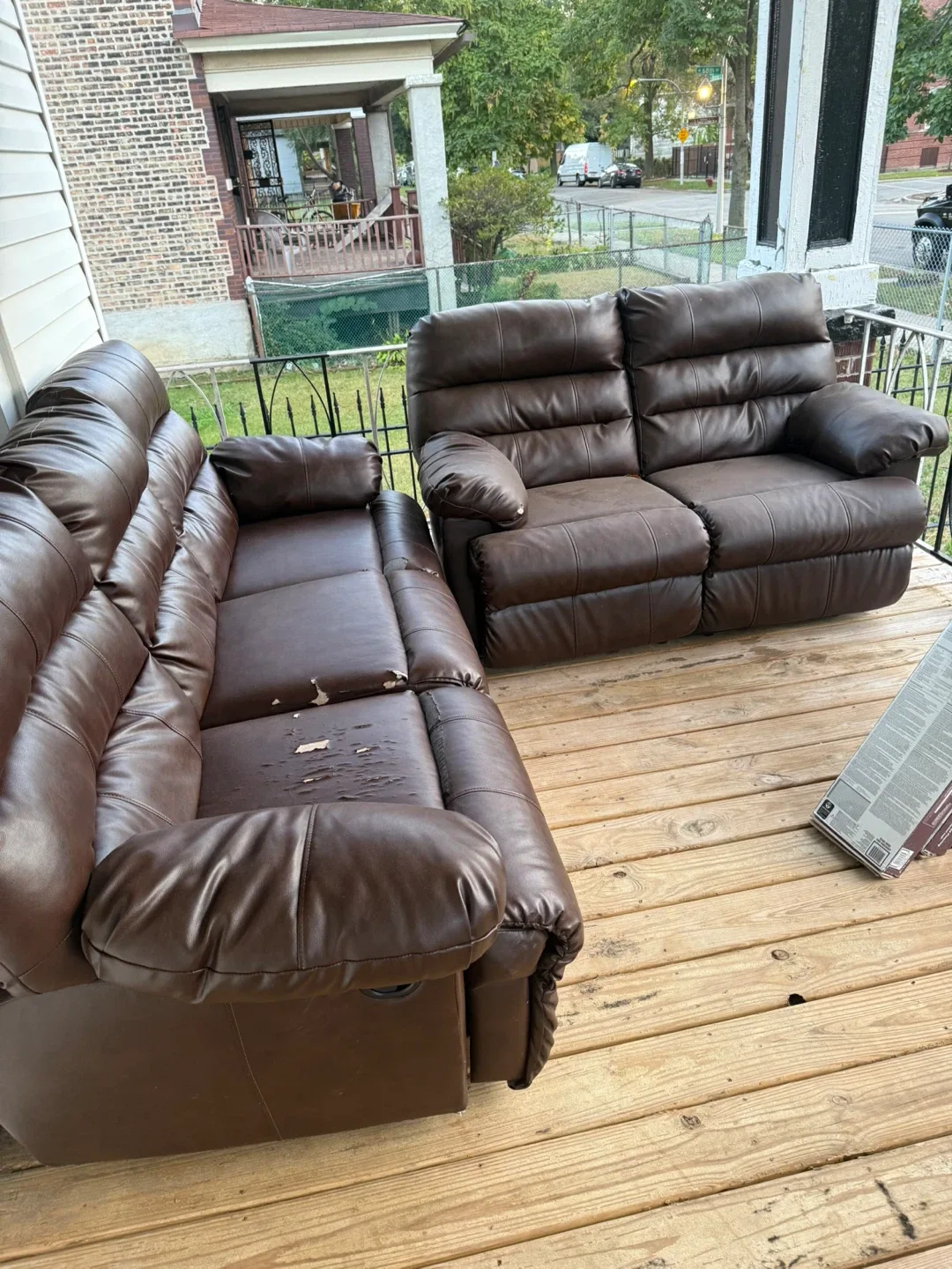 Free freeBrown Leather Reclining Sofa & Loveseat Set image indicator(2)