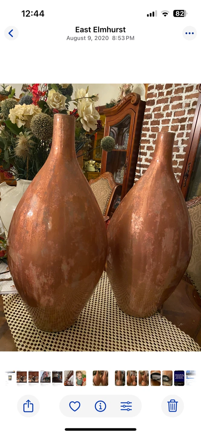 Set of 3 Decorative Copper-Colored Vases