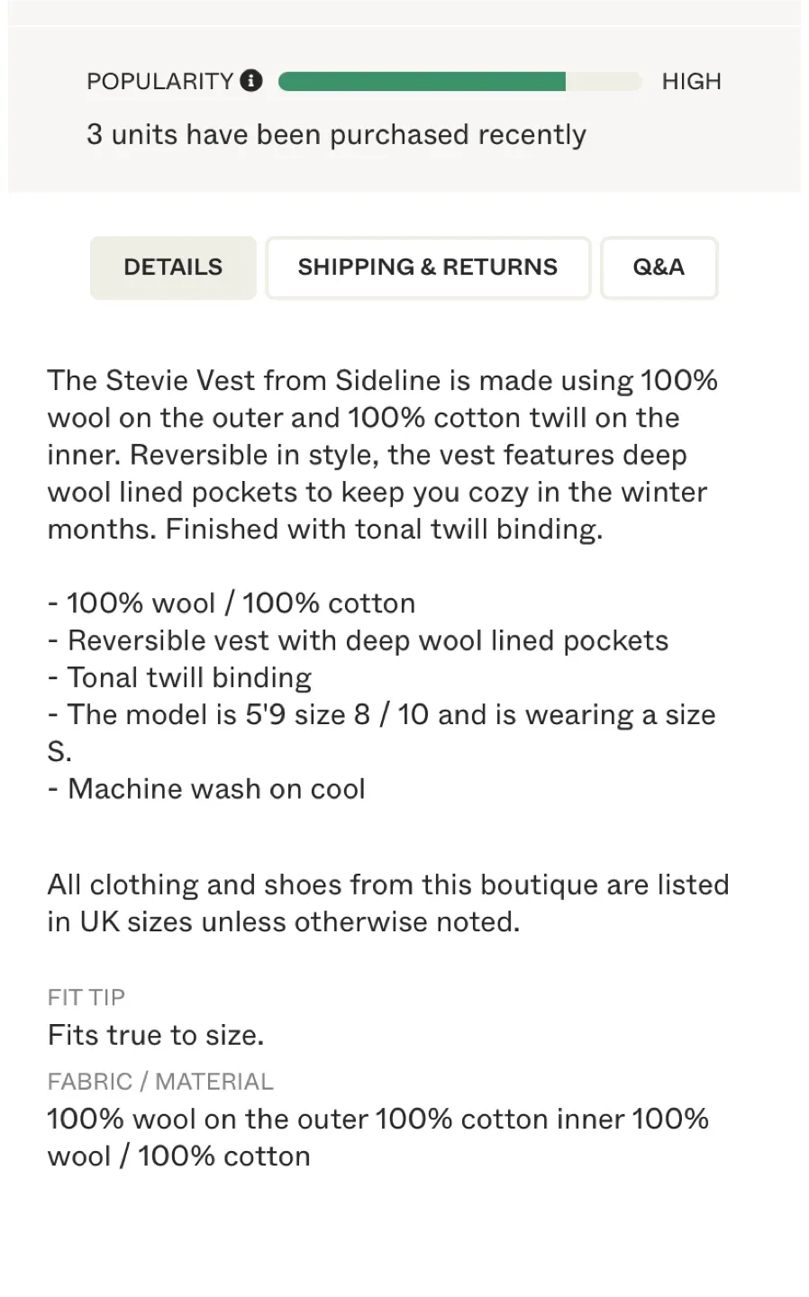 Wool Sherpa Reversible Vest (XS/S) image indicator(7)