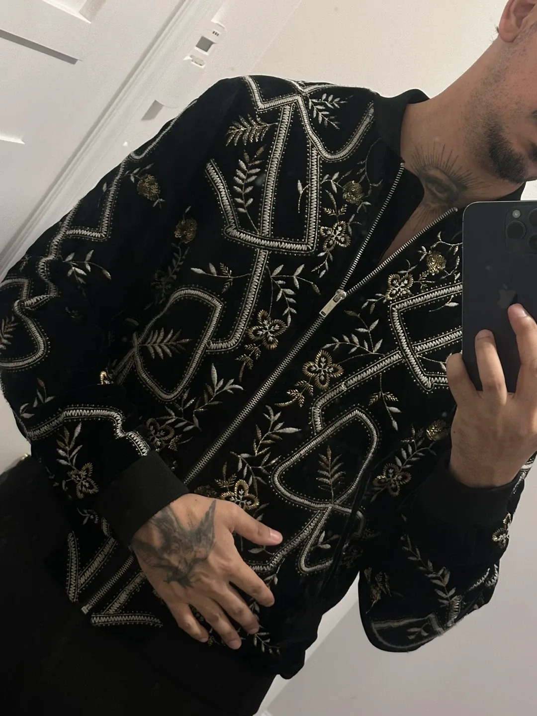 Zara Velvet Embroidered Bomber Jacket