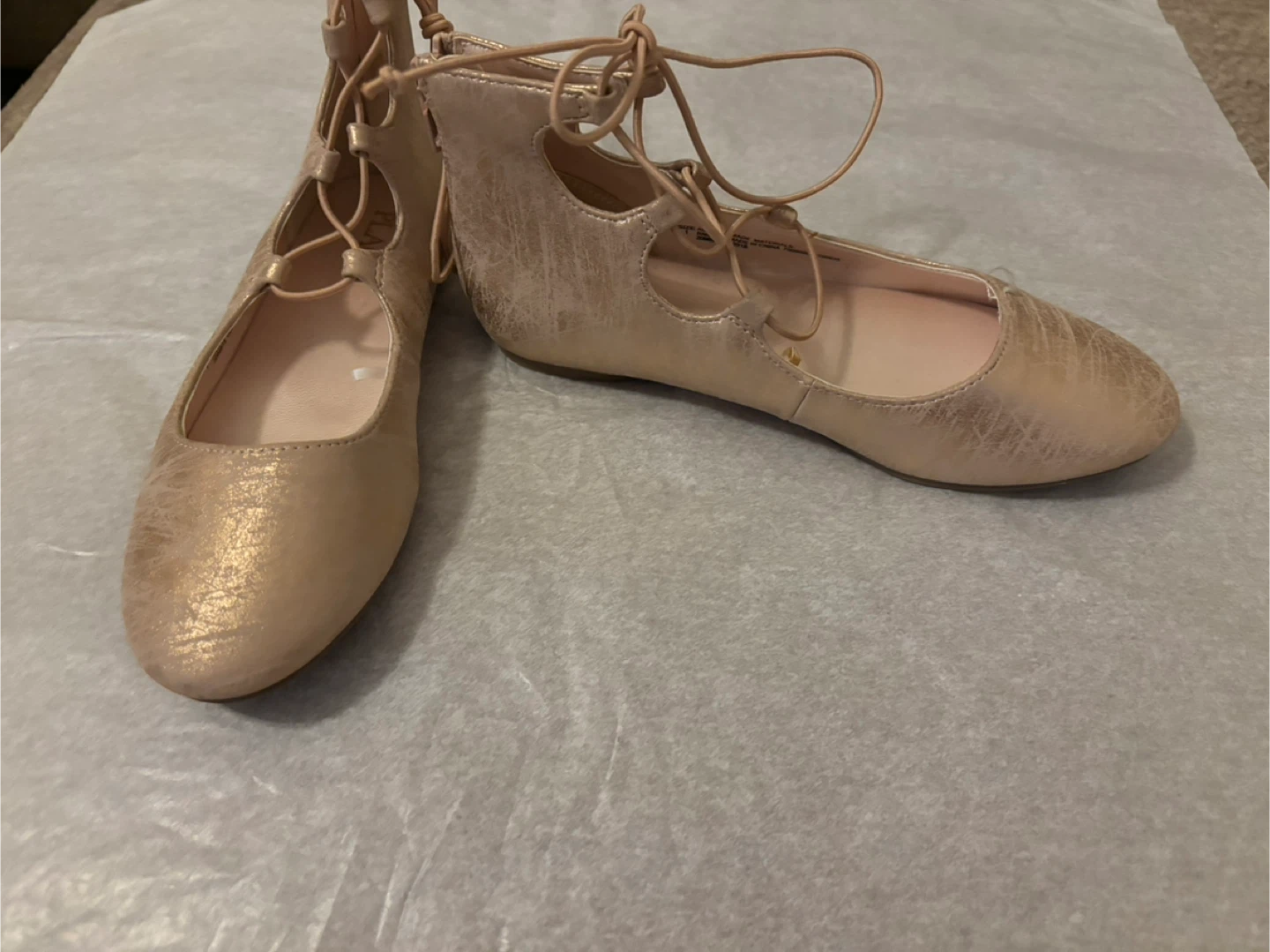 Ballet Flats Lace Up Gold