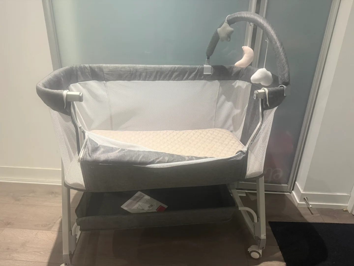 Grey Baby Bassinet with Mobile