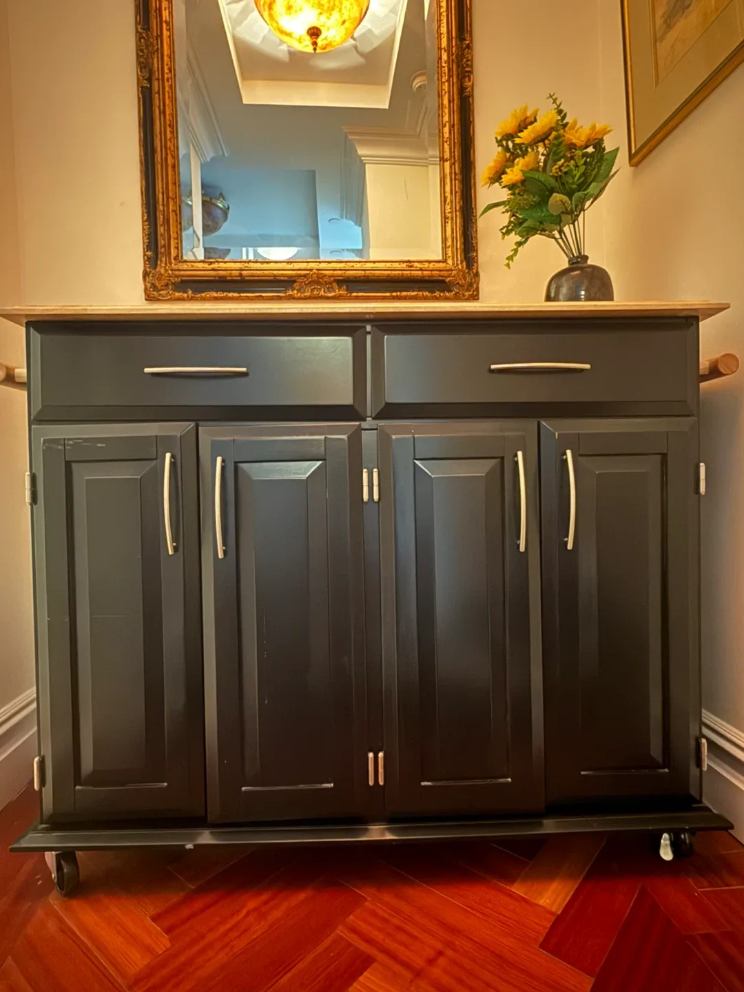 Black Kitchen Island Cart with Wood Top