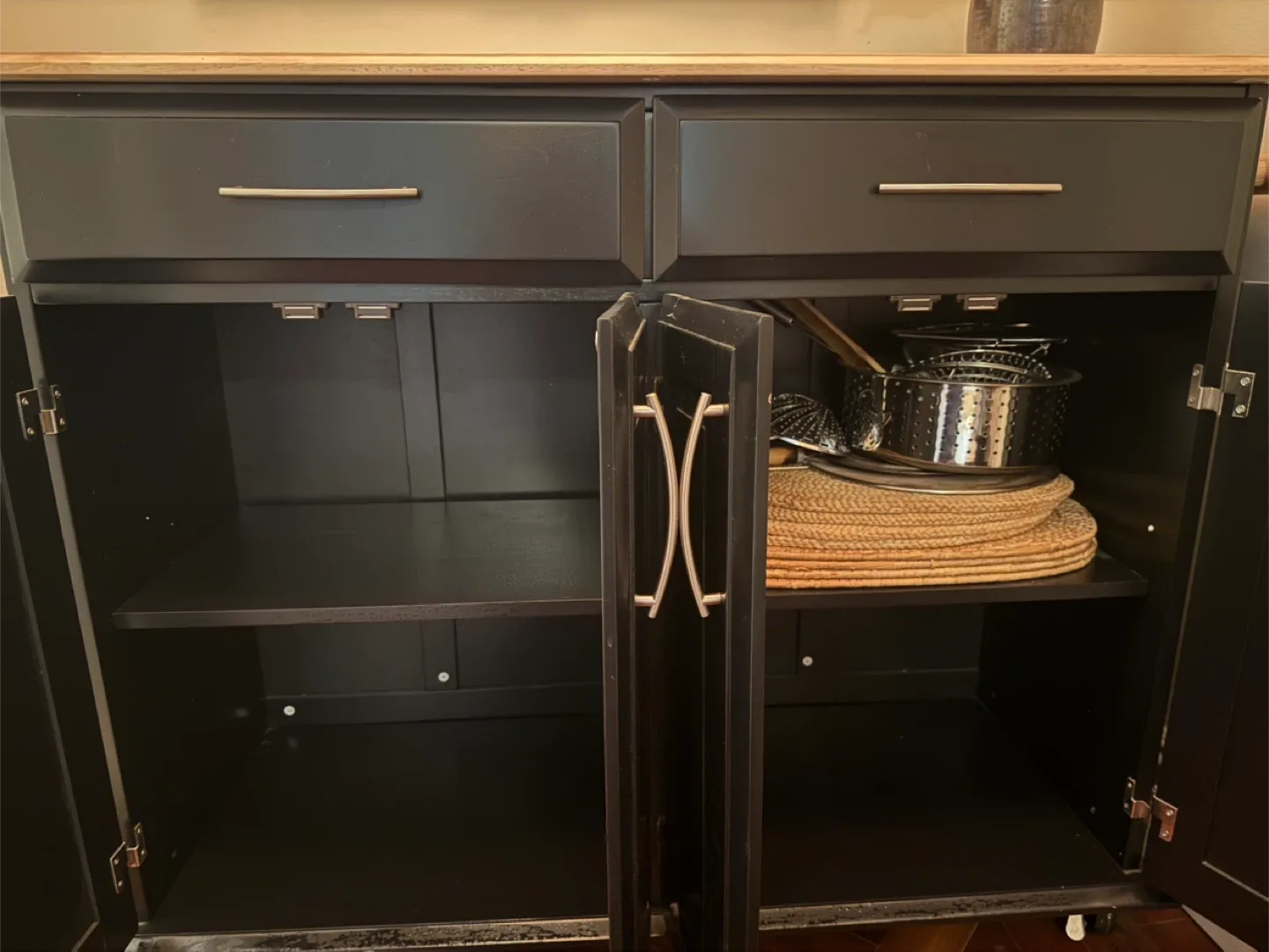 Black Kitchen Island Cart with Wood Top image indicator(3)