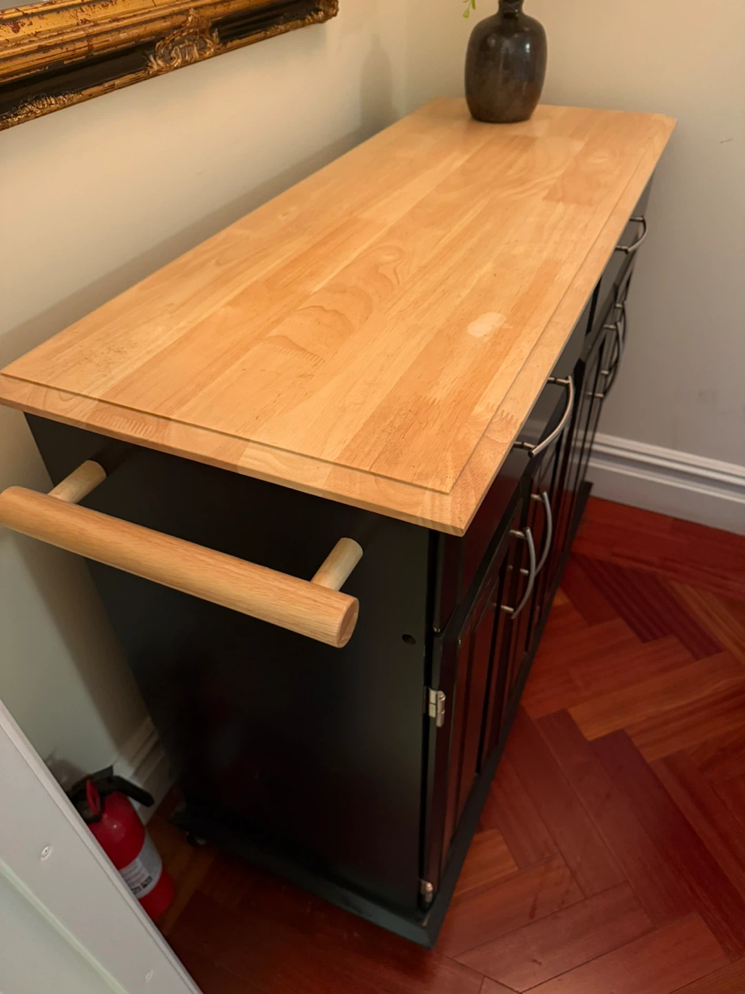 Black Kitchen Island Cart with Wood Top - photo 2
