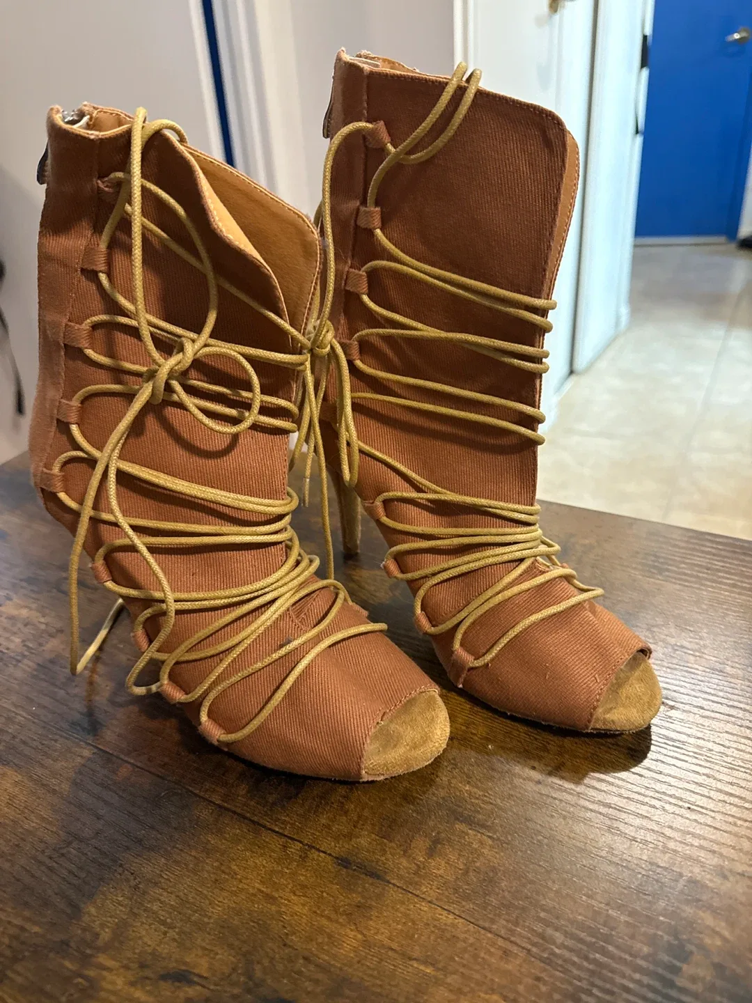Latin Dance Brown Lace-Up Heels - Size 39