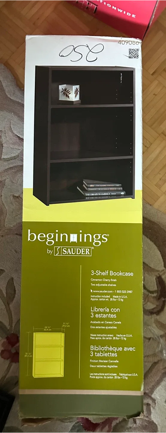New in box 3-shelf bookcase