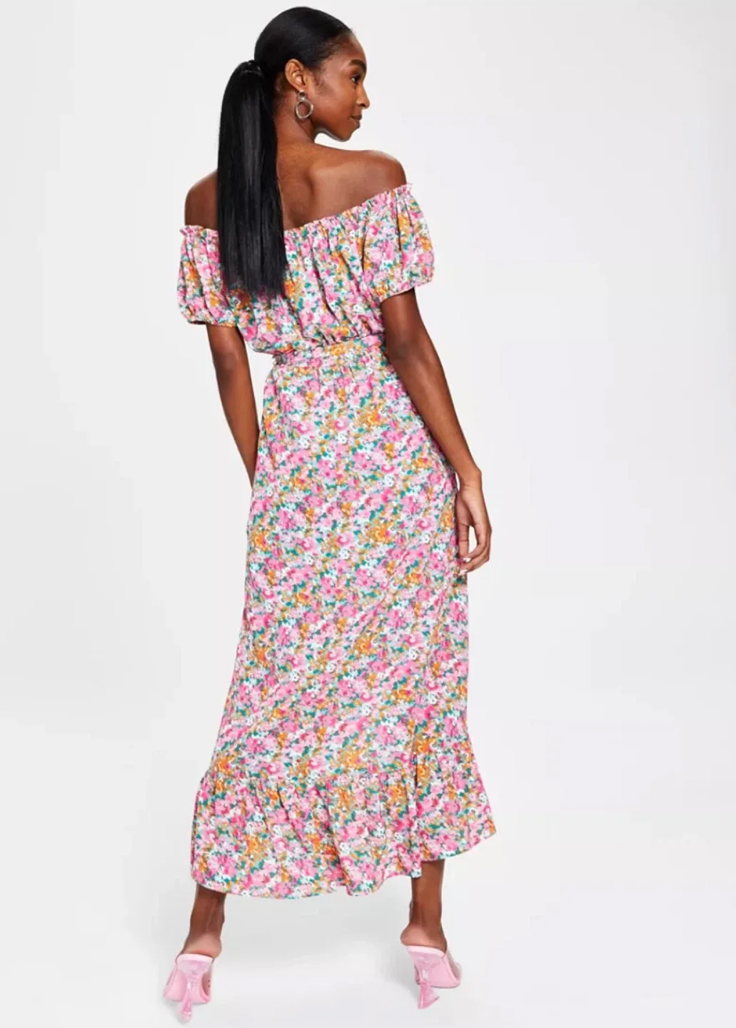 Bar III Women's Floral-Print Off-The-Shoulder Dress sz S image indicator(3)