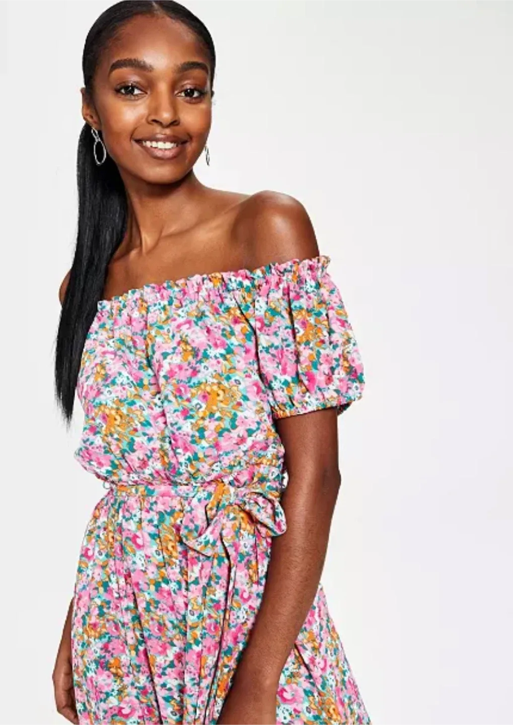 Bar III Women's Floral-Print Off-The-Shoulder Dress sz S image indicator(4)