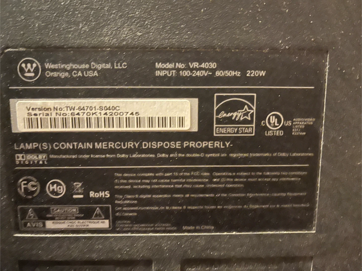 Westinghouse TV