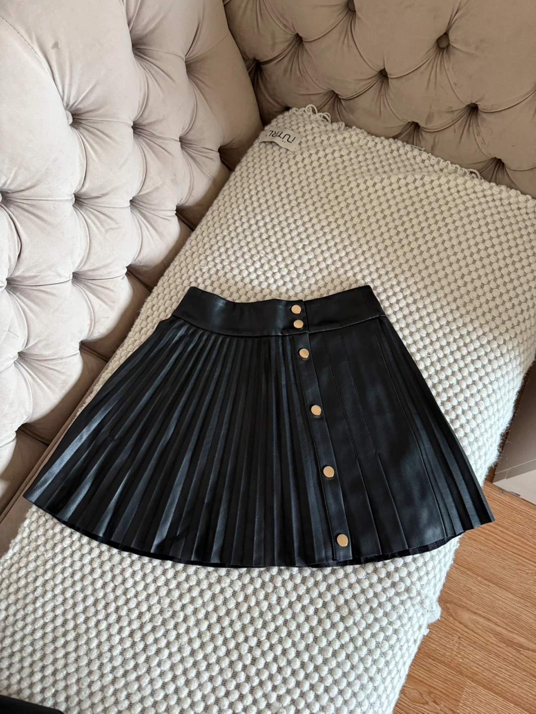 Zara Black Faux Leather Pleated Skirt - XS