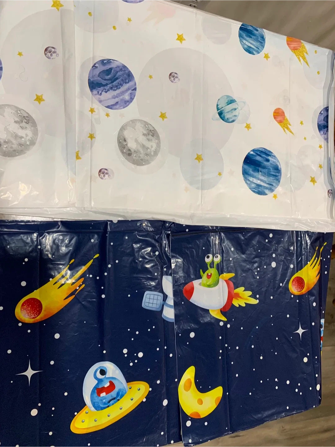 Space Theme table cloth, cupcake and dessert cup toppers