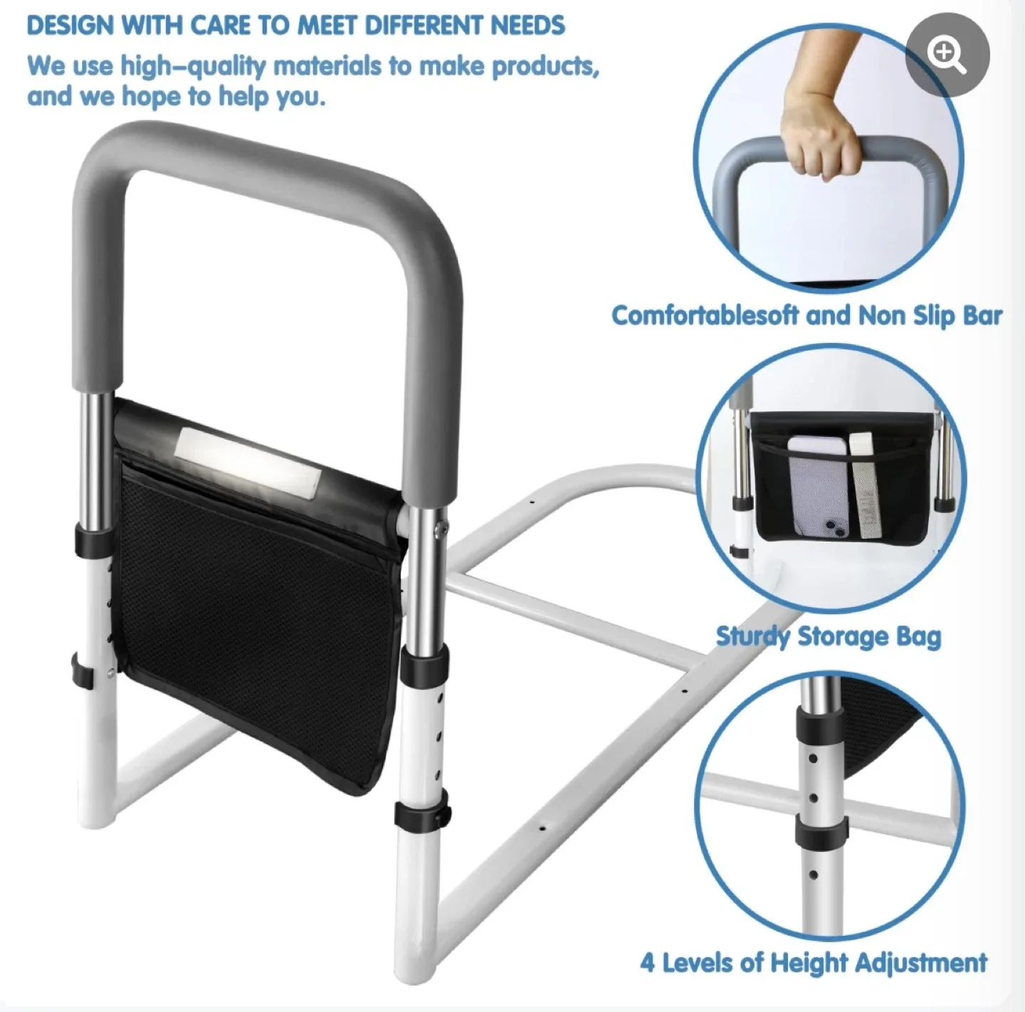 Bed Rails for Ederly Adults Safety, Adjustable Height Bed Assist image indicator(6)