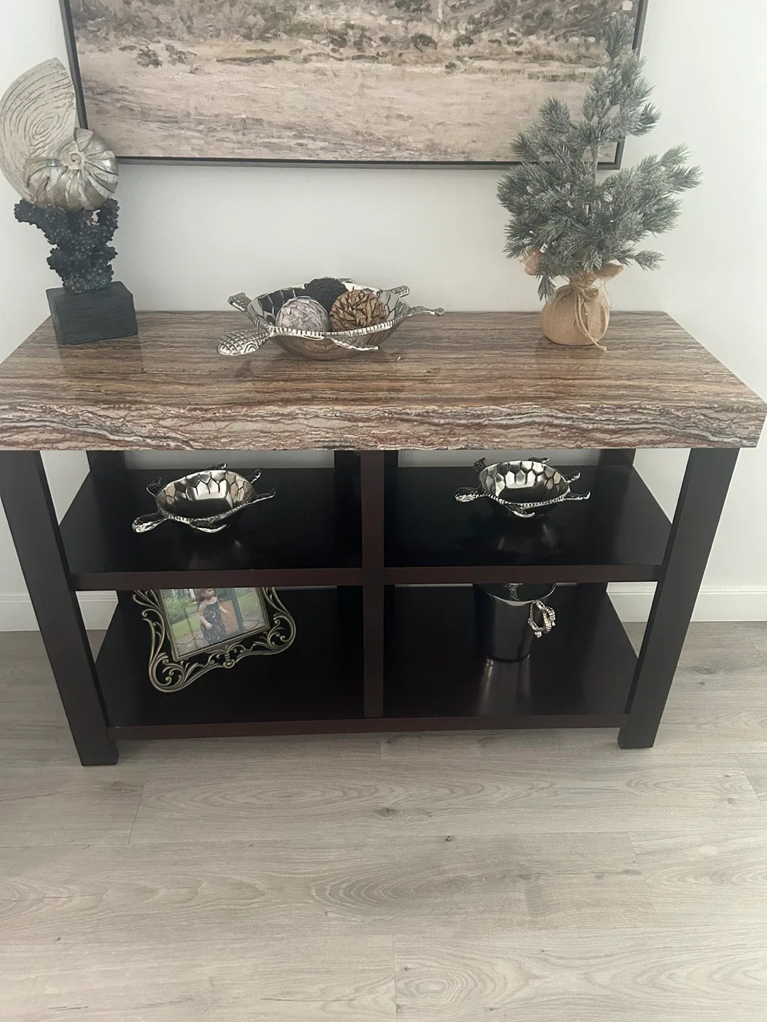 Gorgeous wood Accent Table with Marble style  Top