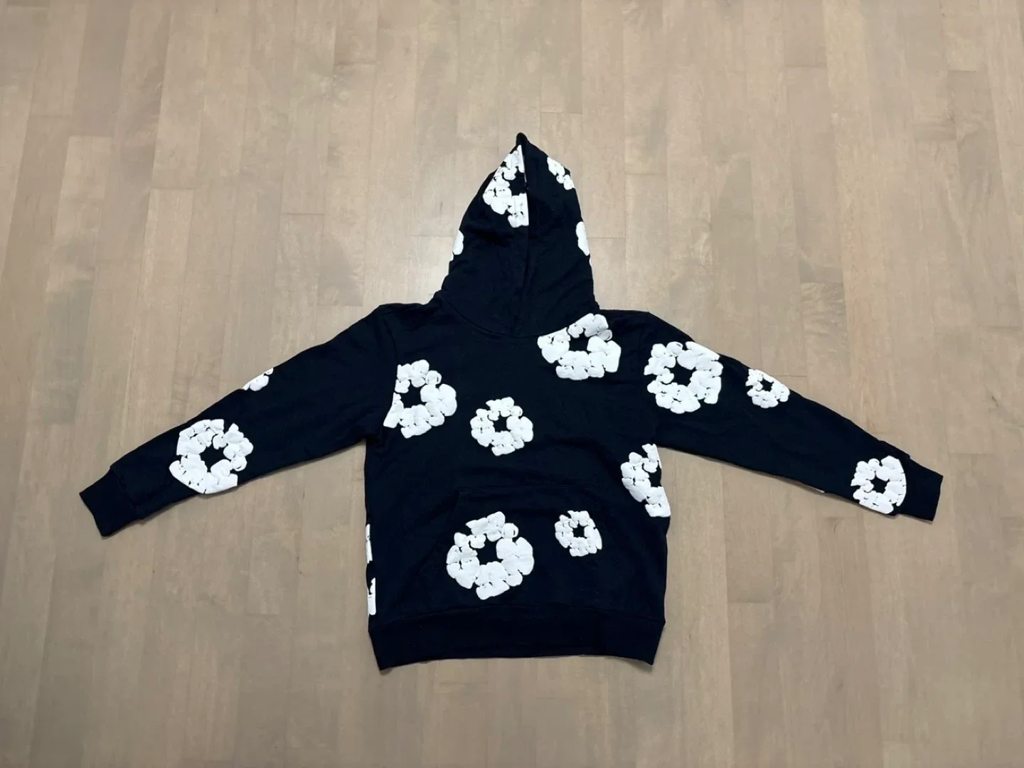 Denim Tears Hoodie Black with White Flowers