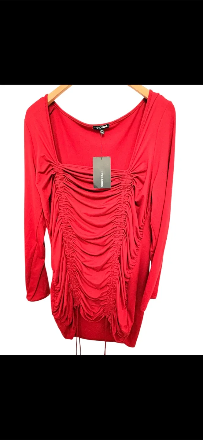 Fashion Nova Red Ruched Dress - Size 2X