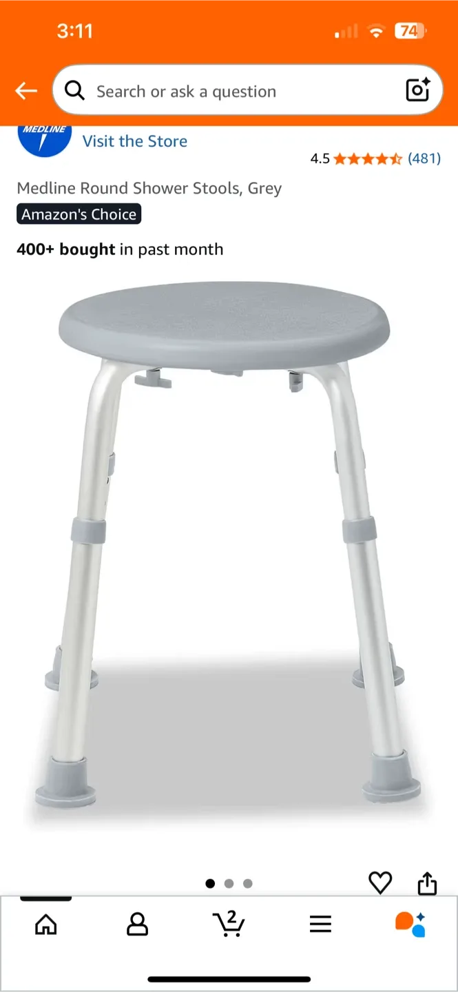 Medline Round Shower Stool, Grey