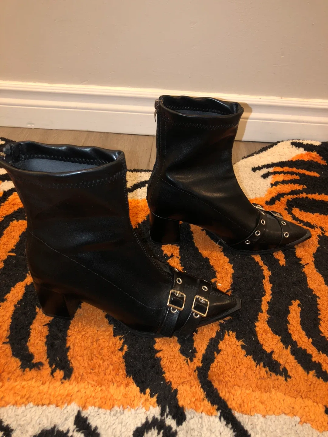 Black Ankle Boots with Buckle Detail size 6.5