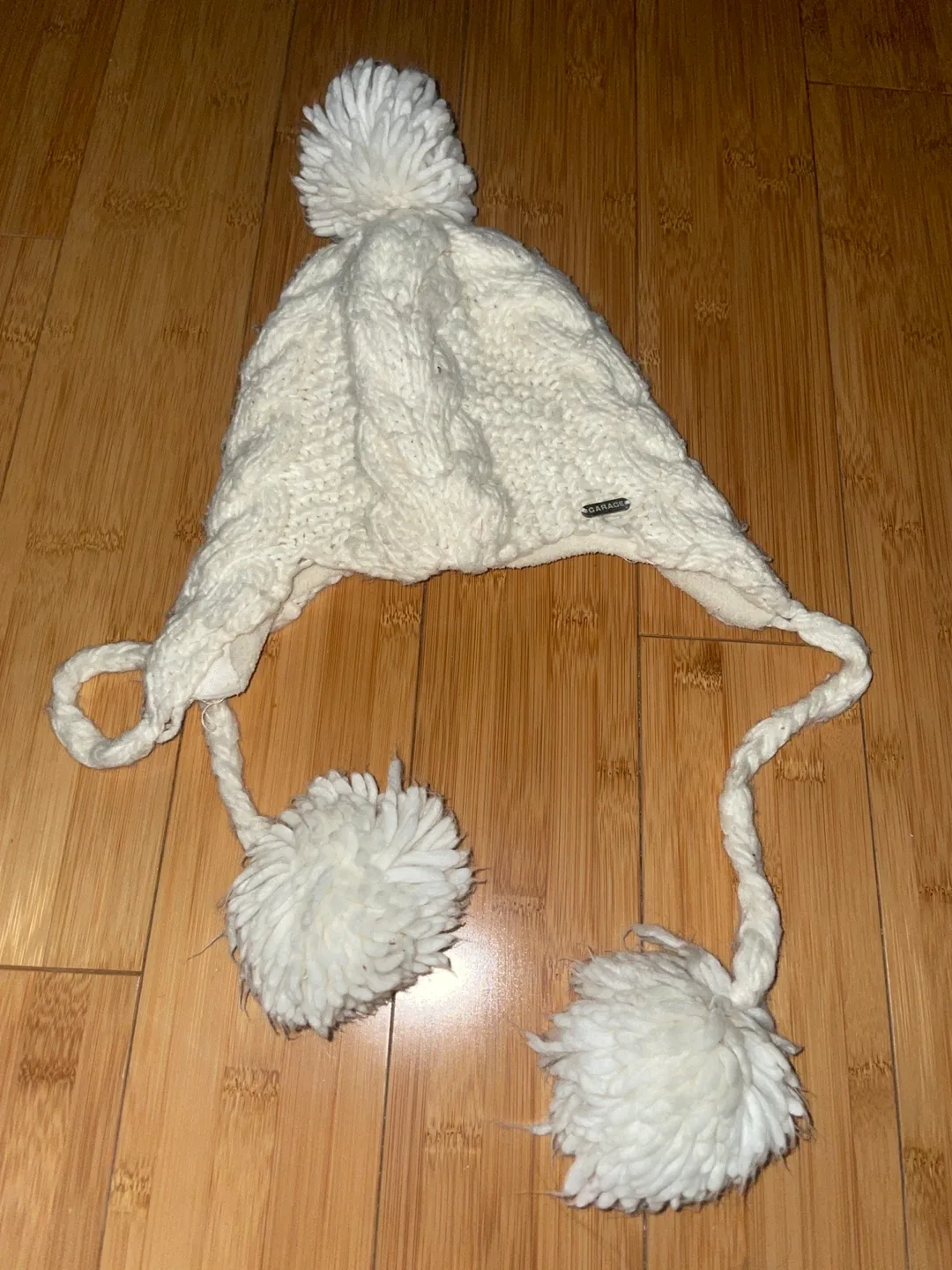 Garage Cream Knit Pom Pom Beanie
