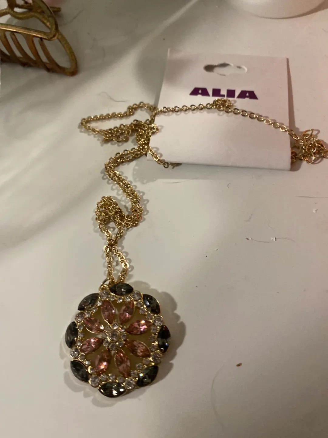 Alia Gold Tone Floral Pendant Necklace image indicator(2)