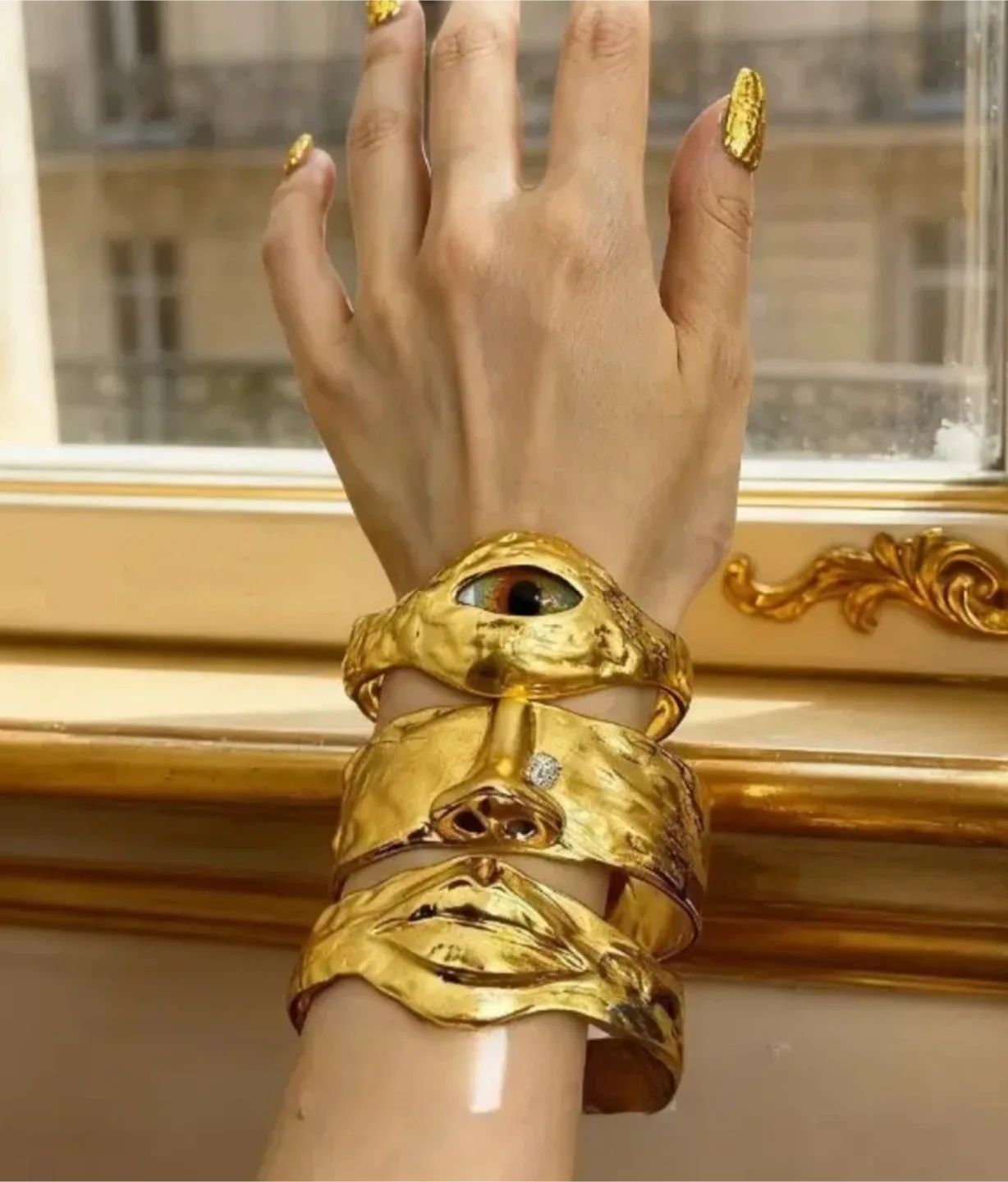 Schiaparelli Inspired 3pcs Gold Statement Cuff Bracelets