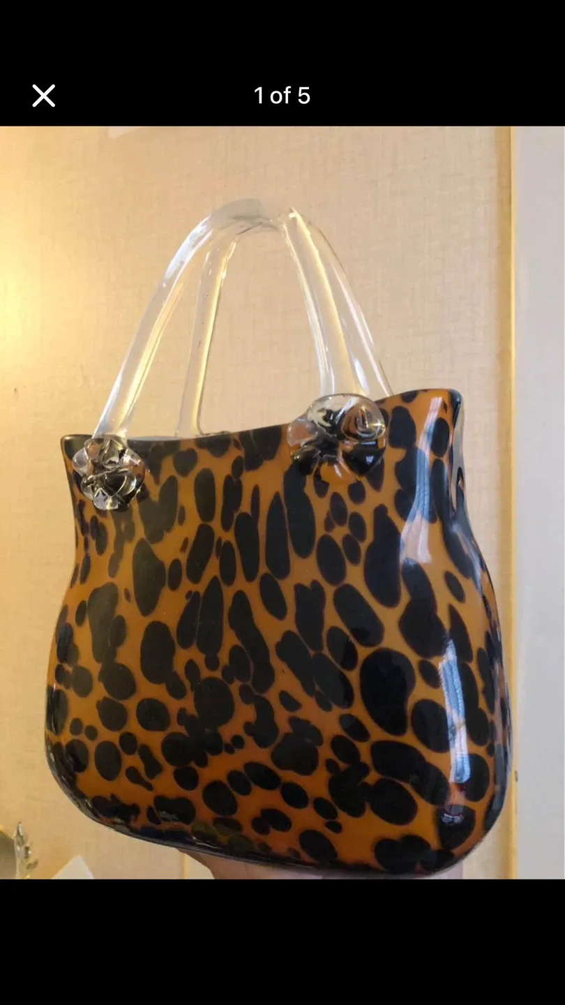Leopard Print Glass Purse Vase