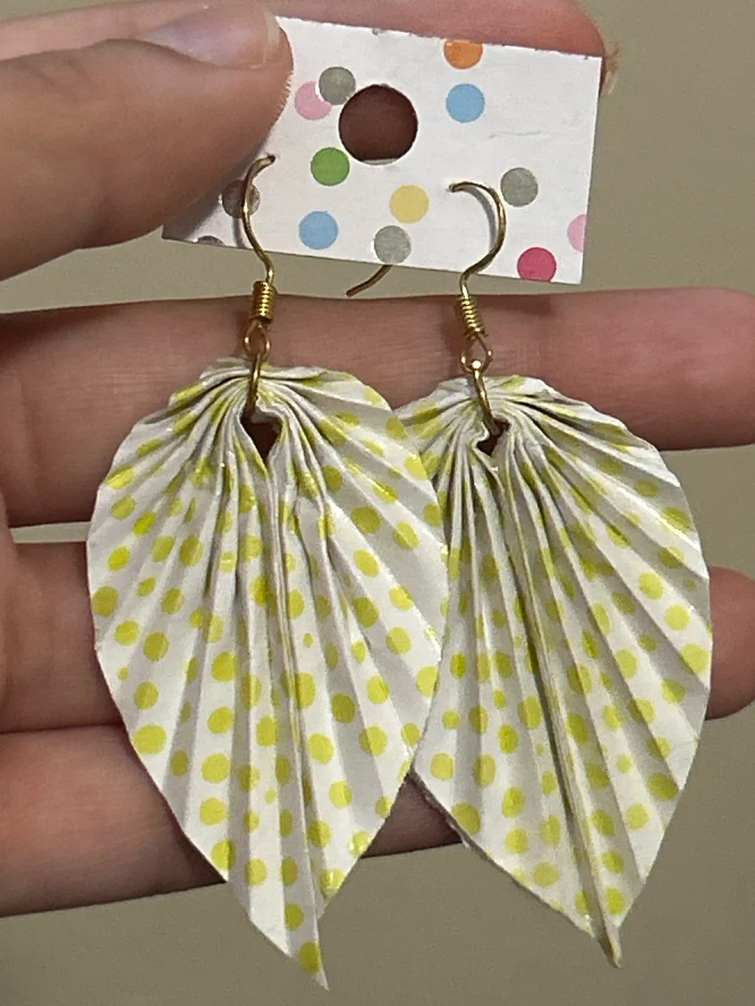 Origami Leaf-shaped Yellow Polka Dot Earrings