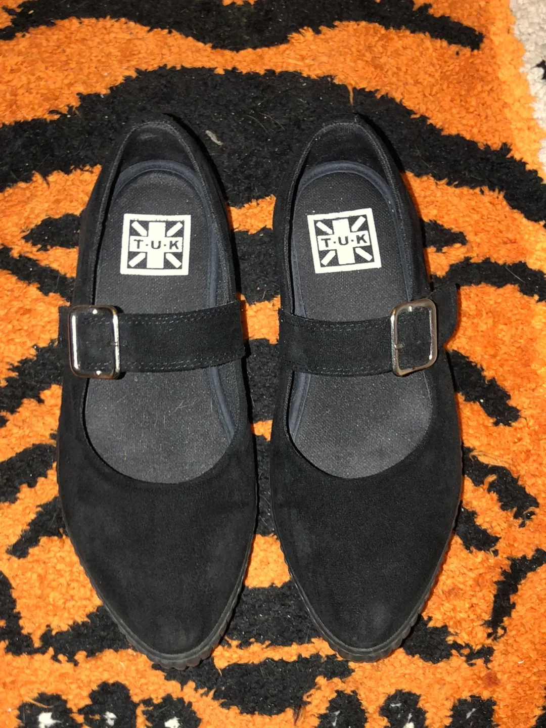 T.U.K. Black Velvet Pointed Mary Jane Shoes size 7