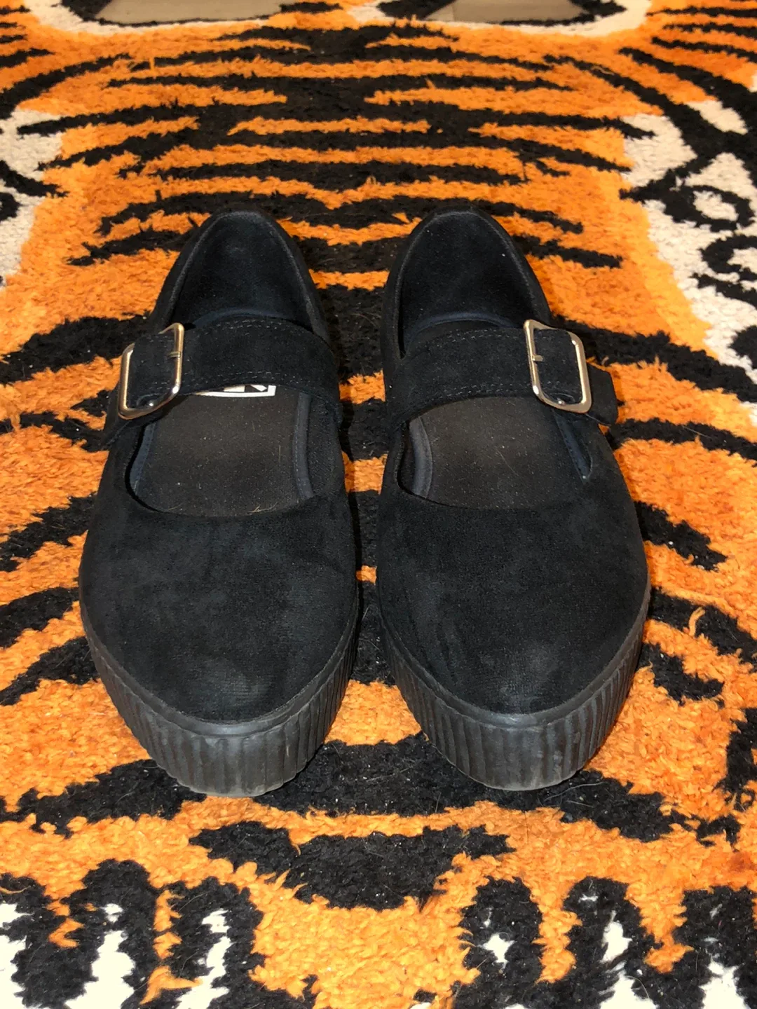 T.U.K. Black Velvet Pointed Mary Jane Shoes size 7 image indicator(2)