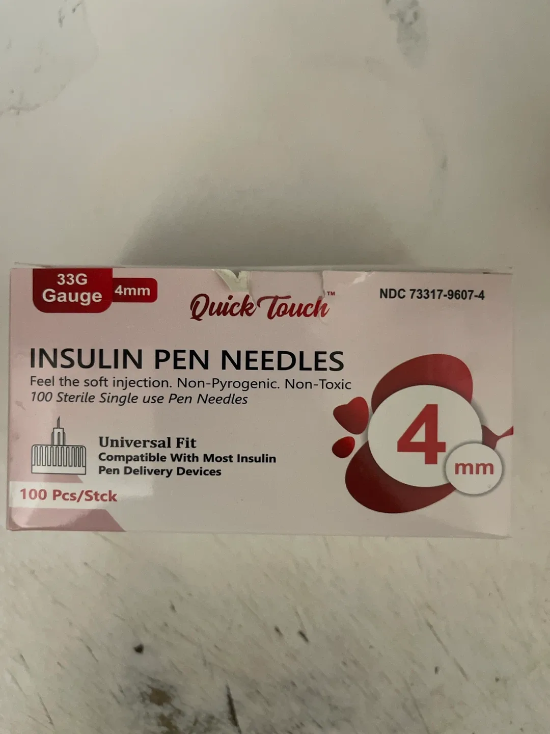 Quick Touch Insulin Pen Needles 33G 4mm - 100 Pcs