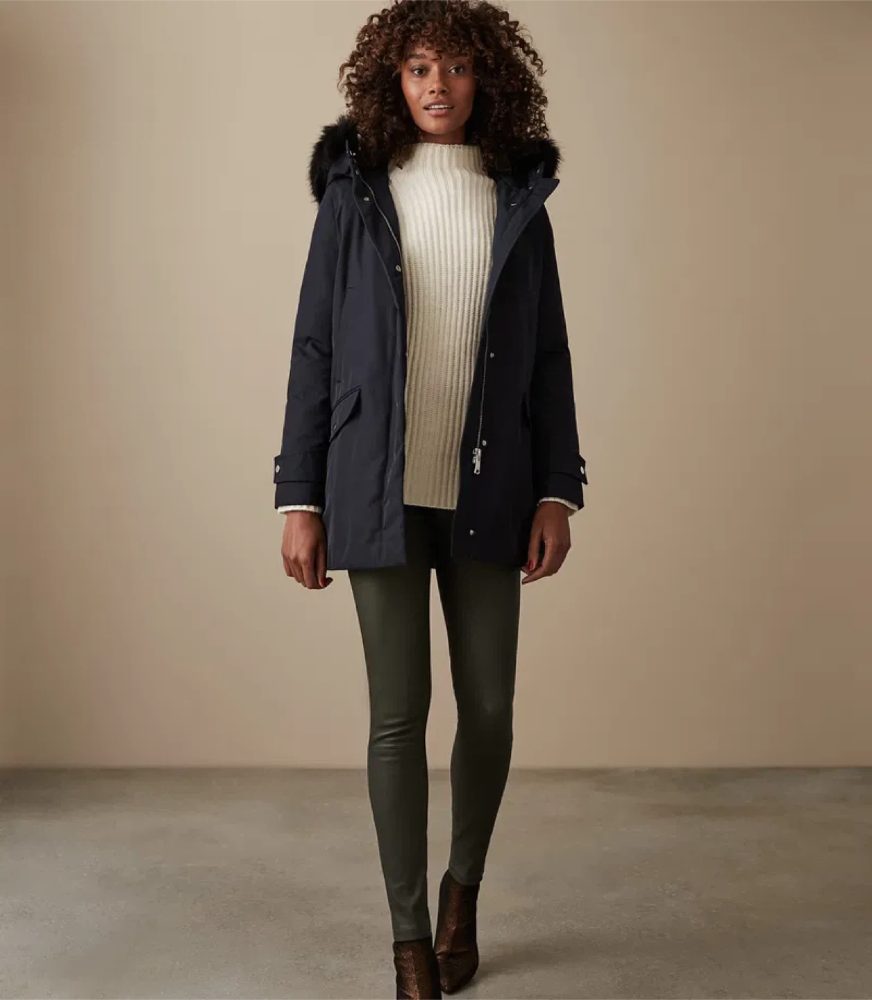 Reiss Rosy Parka with faux fur trim - Navy Blue - photo 4