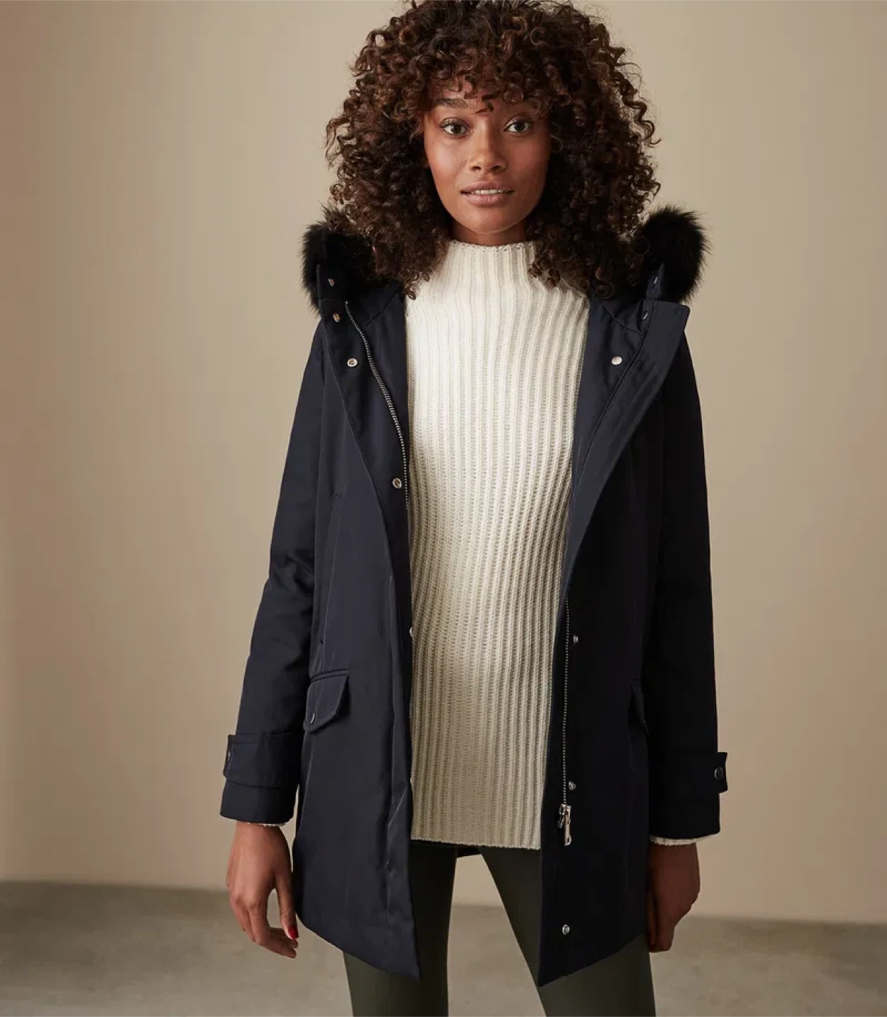 Reiss Rosy Parka with faux fur trim - Navy Blue - photo 3