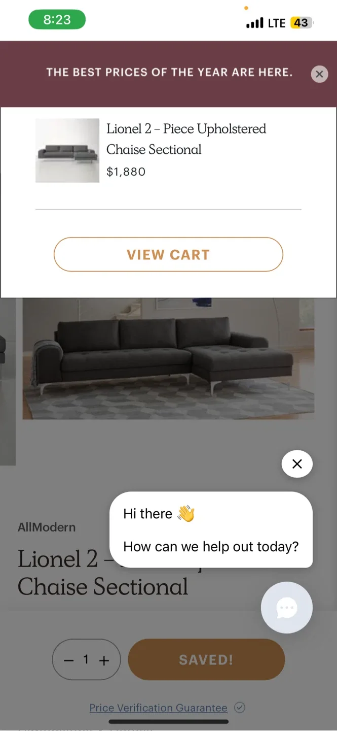 Free delivery AllModern Lionel 2-Piece Chaise Sectional image indicator(2)