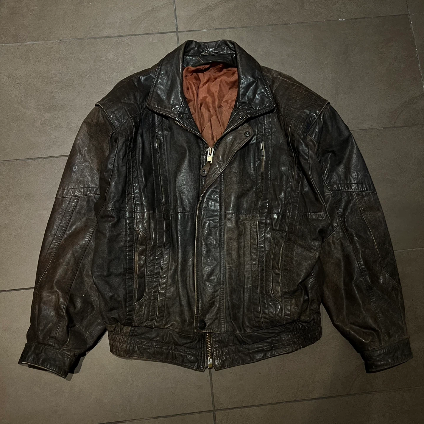 Beautiful vintage brown leather bomber jacket