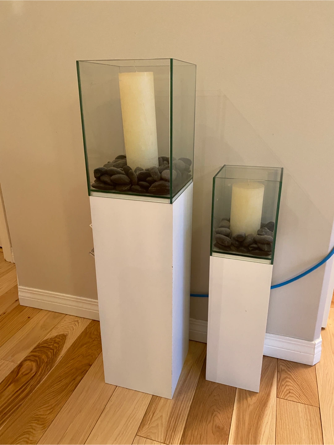 Glass & White Wood Candle Holders - Set of 2 - photo 2