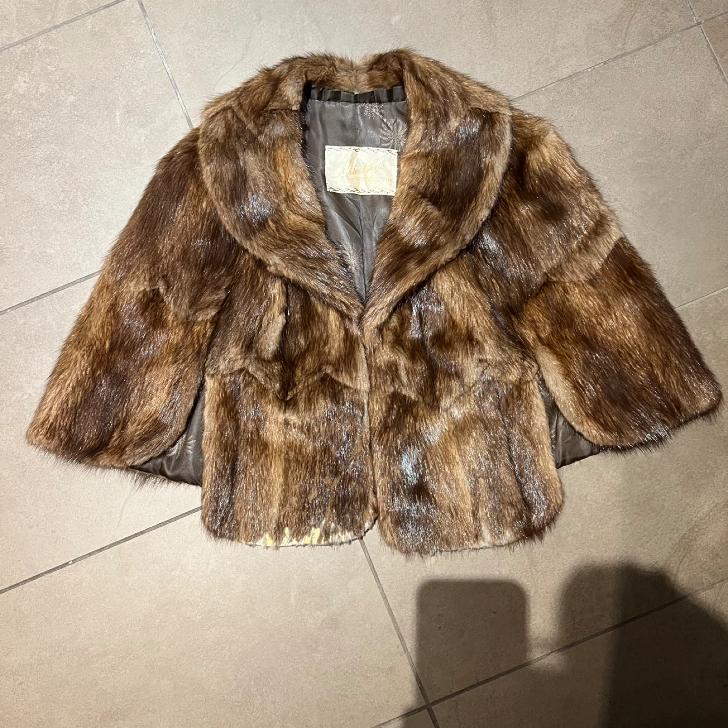 Vintage Beaver Fur Cropped Throw Coat