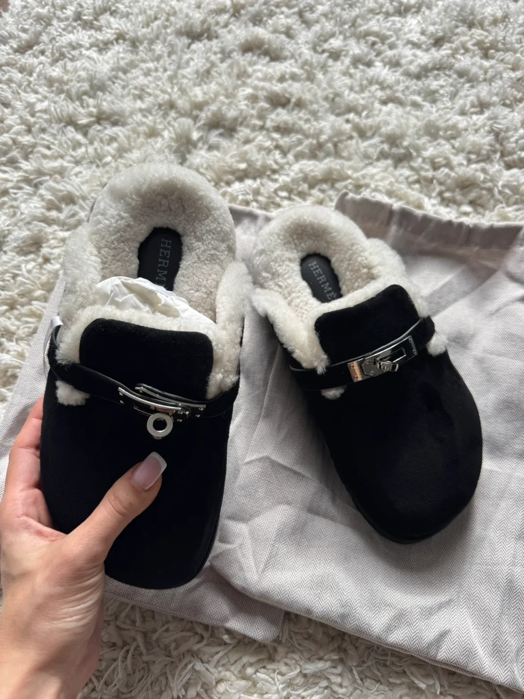 Black Suede & Shearling Mules Size 36