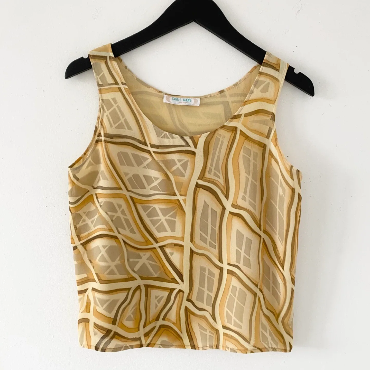 Vintage 100% Silk Printed Sleeveless Blouse / Tank