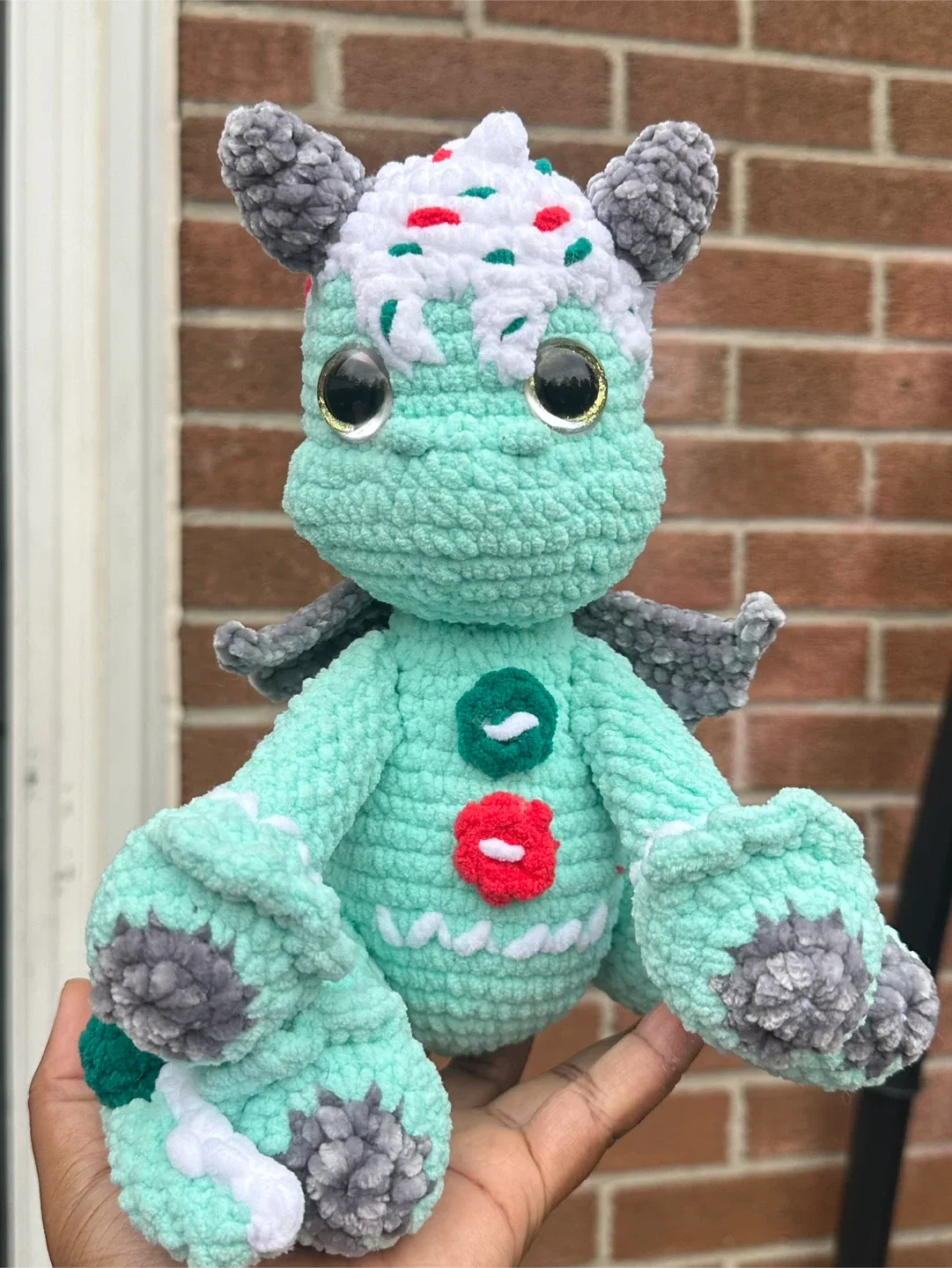 Handmade Crochet Dragon Plushie - Mint Green