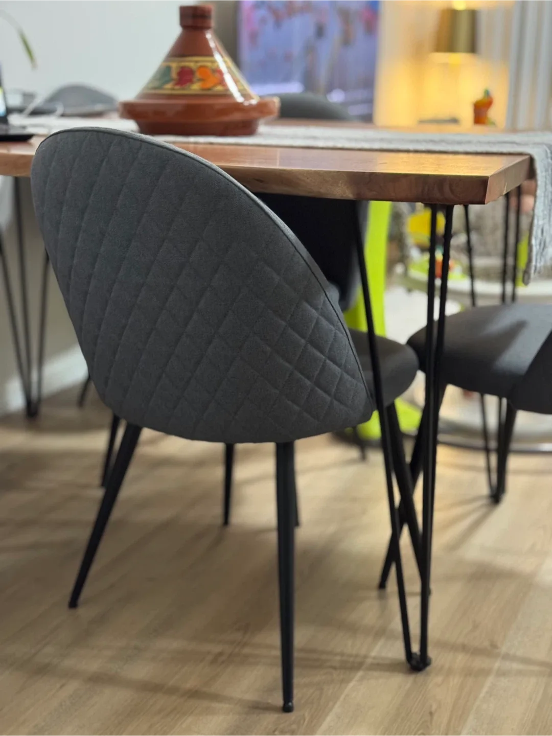 Grey Quilted Dining Chairs - Set of 6 - each $45