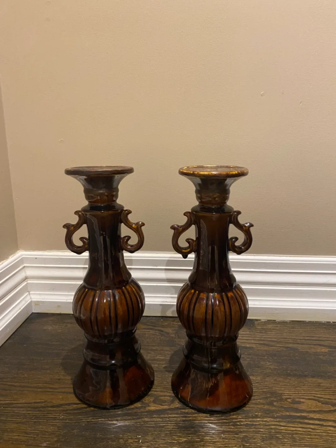 Bombay company Brown Ceramic Candlestick Holders - Pair
