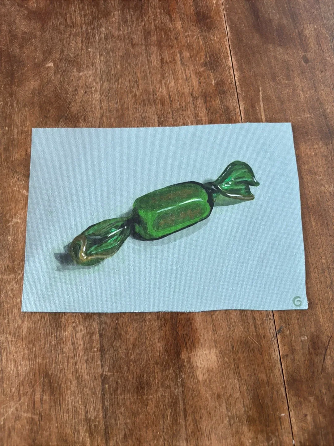 Small painted candy wrapper on canvas