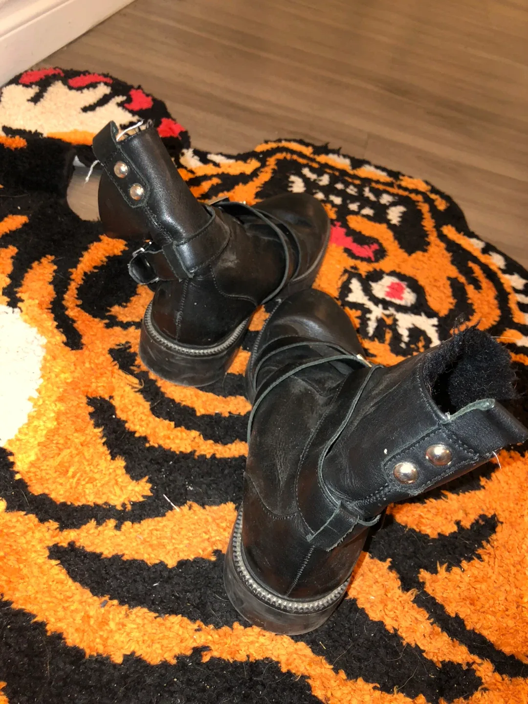 Black lined Leather Ankle Boots with Buckles image indicator(3)