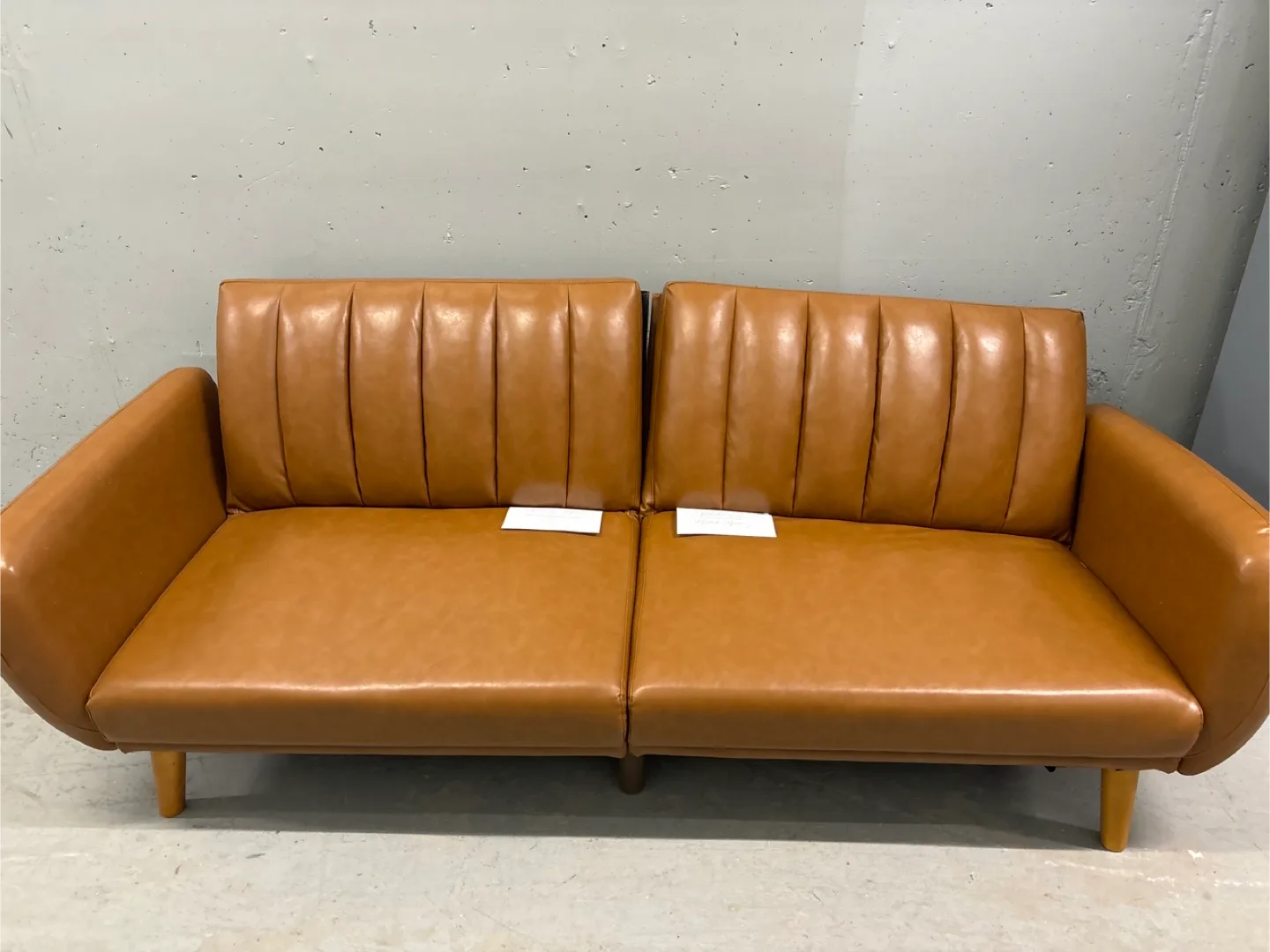 Vintages Tan Faux Leather Loveseat Sofa