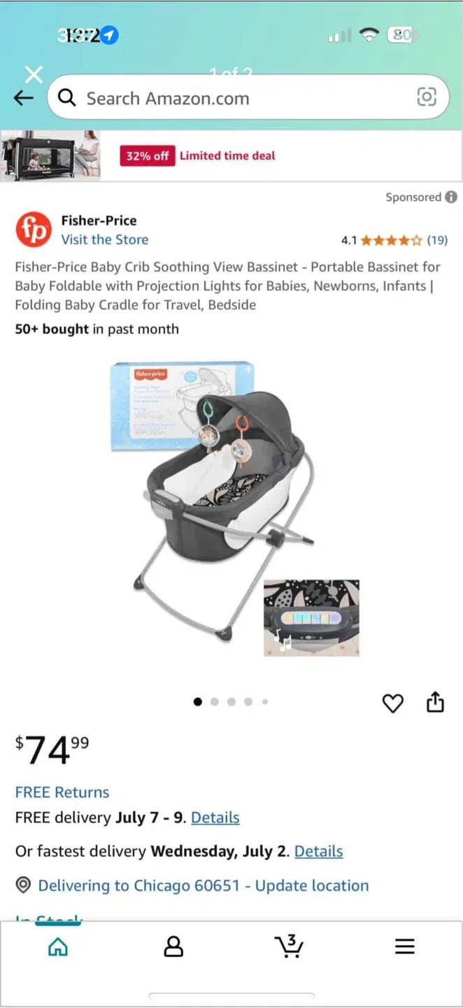 Fisher-Price Soothing View Bassinet - Portable Crib