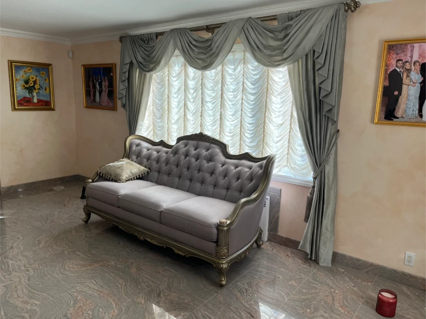 Elegant Grey Tufted Sofa