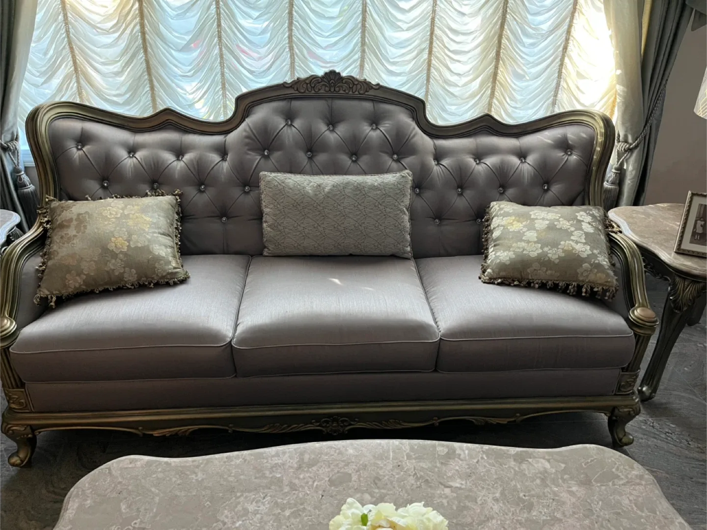 Elegant Grey Tufted Sofa image indicator(2)
