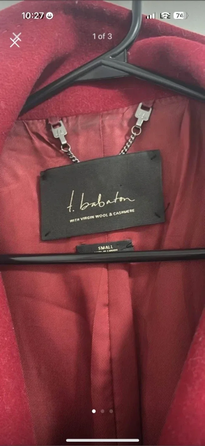 Aritzia T. Babaton Red Wool & Cashmere Coat - Small