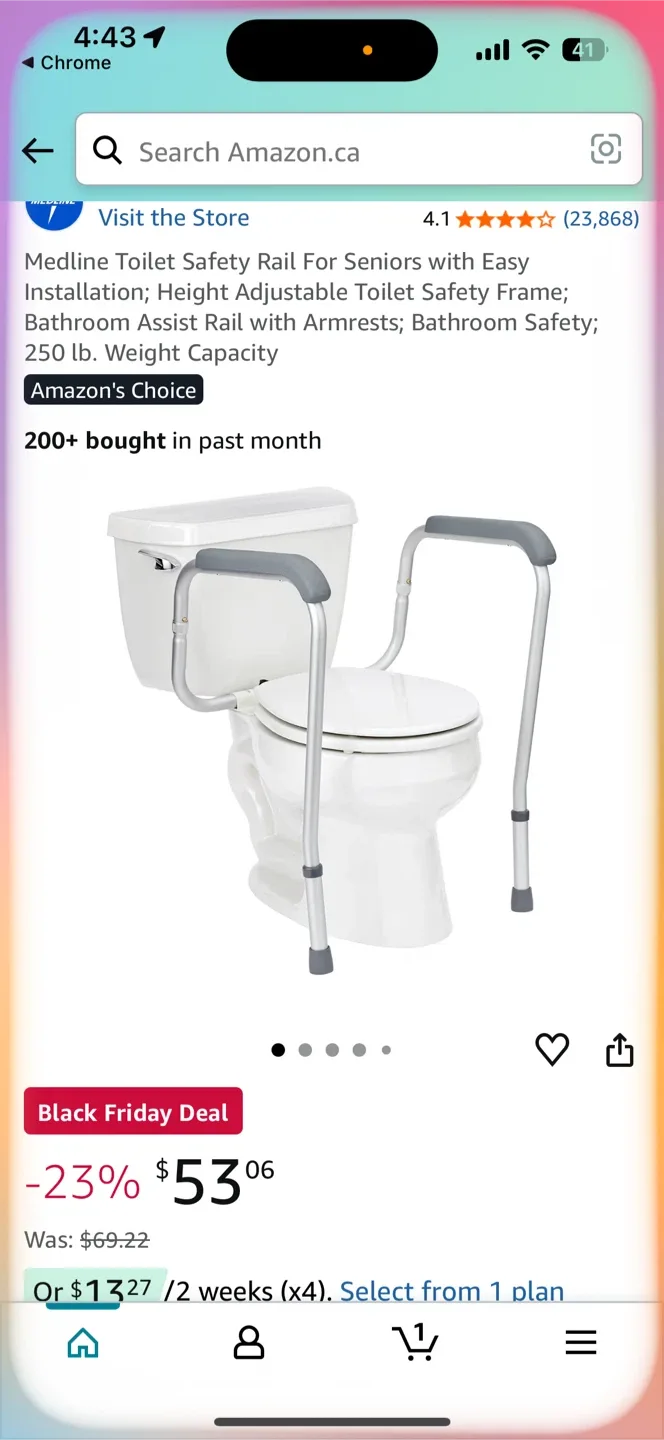 Medline Toilet Safety Rail, Height Adjustable