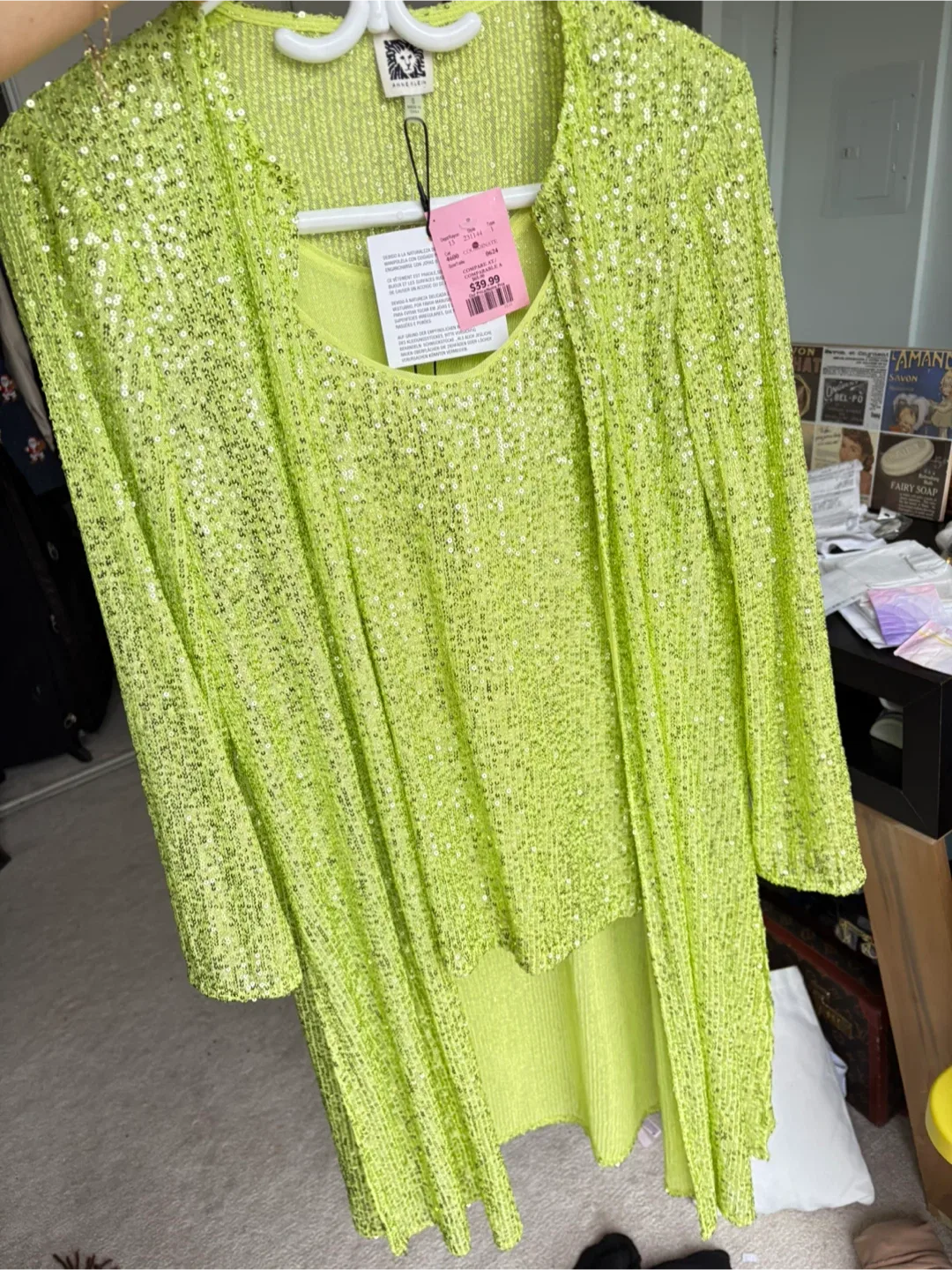 Anne Klein Sequin Tank Top & Cardigan Set - Size S